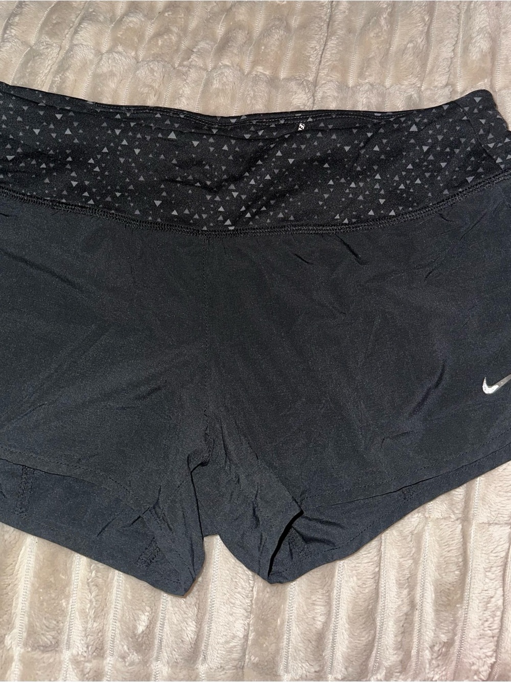 Nike Women's Black Athletic Shorts with Patterned Waistband